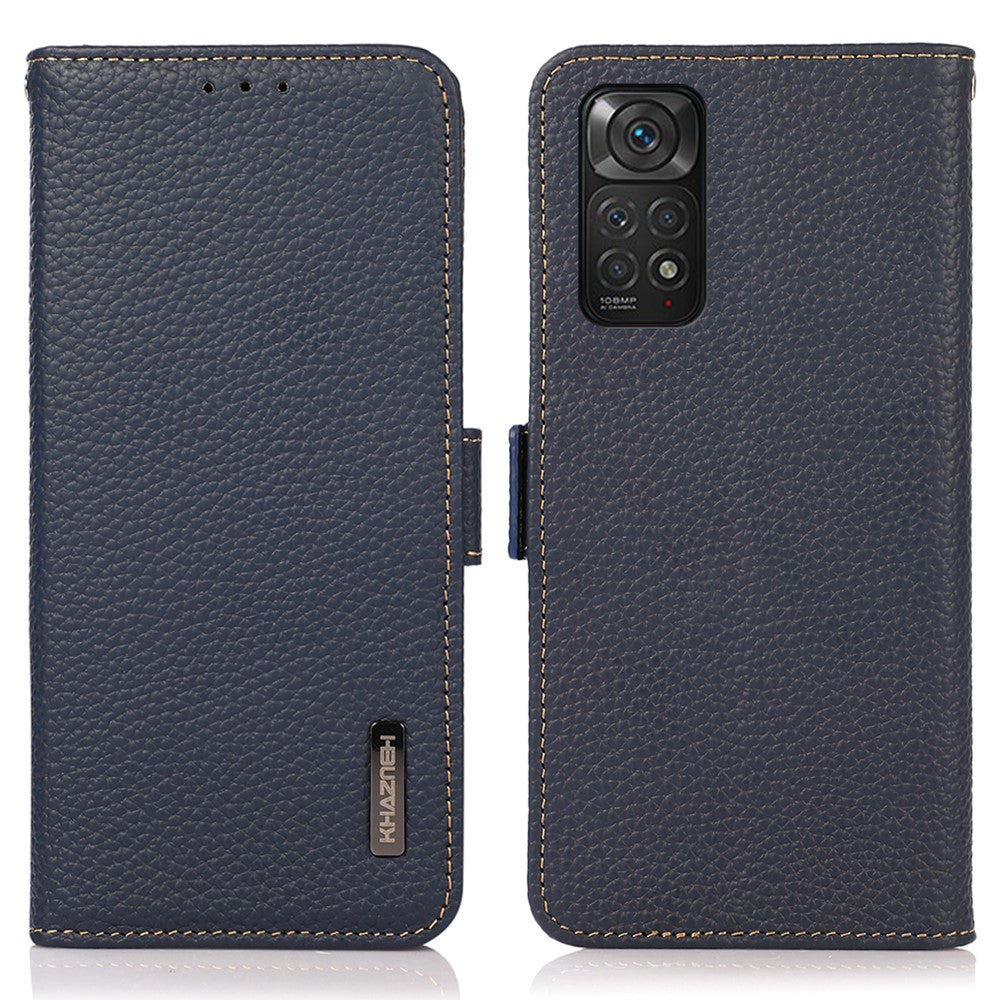 KHAZNEH För Xiaomi Redmi Note 11 4G (Qualcomm)/Note 11S 4G RFID-blockerande Litchitexturerat läderfodral med plånboksställ