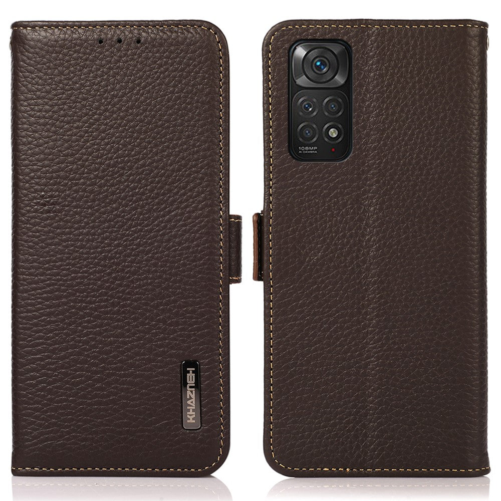 KHAZNEH För Xiaomi Redmi Note 11 4G (Qualcomm)/Note 11S 4G RFID-blockerande Litchitexturerat läderfodral med plånboksställ