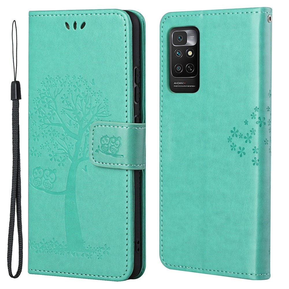 For Xiaomi Redmi Note 11 4G (Qualcomm) / Redmi Note 11S 4G Wallet Phone Case Owl Tree Pattern Imprinted PU Leather Stand Flip Protective Cover with Strap