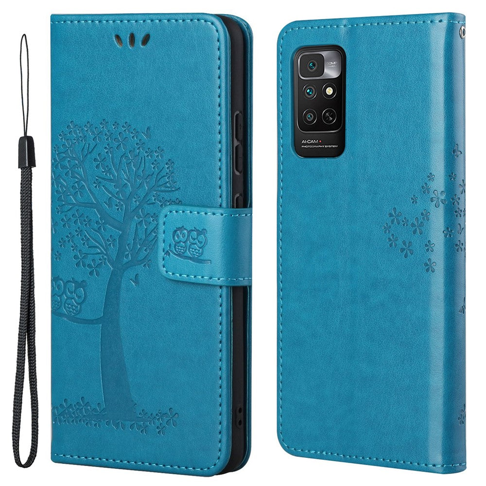 For Xiaomi Redmi Note 11 4G (Qualcomm) / Redmi Note 11S 4G Wallet Phone Case Owl Tree Pattern Imprinted PU Leather Stand Flip Protective Cover with Strap