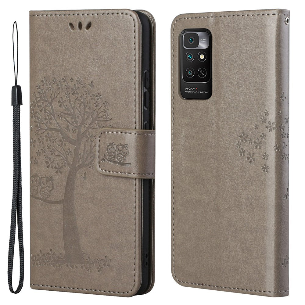 For Xiaomi Redmi Note 11 4G (Qualcomm) / Redmi Note 11S 4G Wallet Phone Case Owl Tree Pattern Imprinted PU Leather Stand Flip Protective Cover with Strap