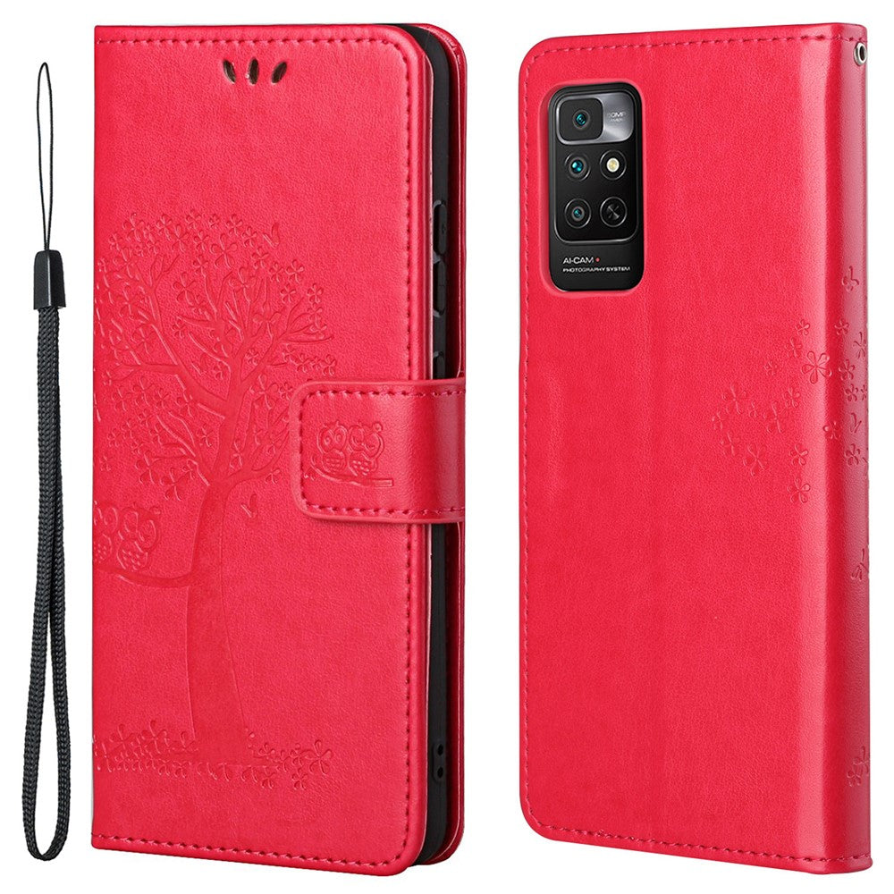 For Xiaomi Redmi Note 11 4G (Qualcomm) / Redmi Note 11S 4G Wallet Phone Case Owl Tree Pattern Imprinted PU Leather Stand Flip Protective Cover with Strap