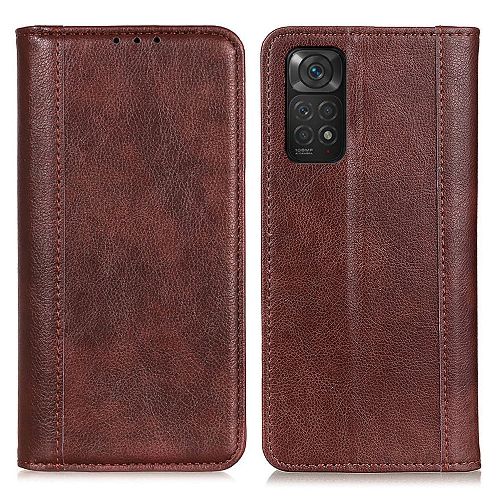 For Xiaomi Redmi Note 11S 4G / Redmi Note 11 4G (Qualcomm) Litchi Texture Split Leather Case Stand Hidden Magnetic Adsorption Shockproof Flip Wallet Cover