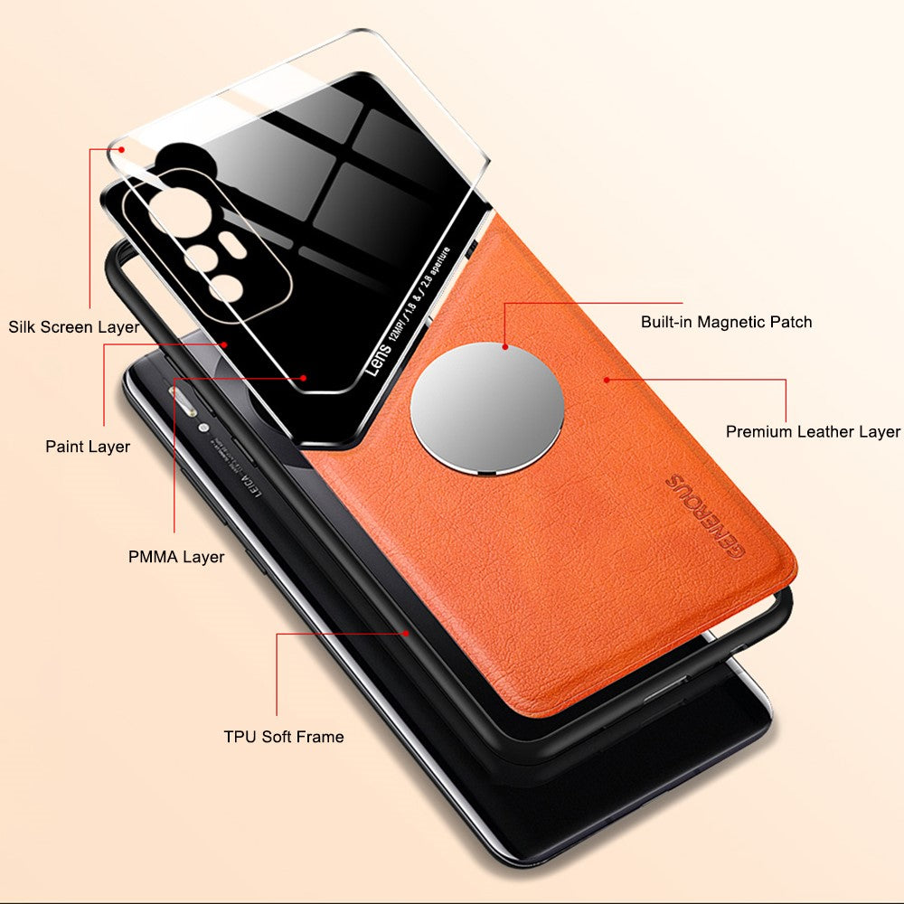 For Xiaomi 12 5G/12X 5G/12S 5G Precise Cut-Out Phone Case Shockproof Cover Anti-Fall Textured Leather Shell TPU Frame Protector with Magnetic Metal Sheet