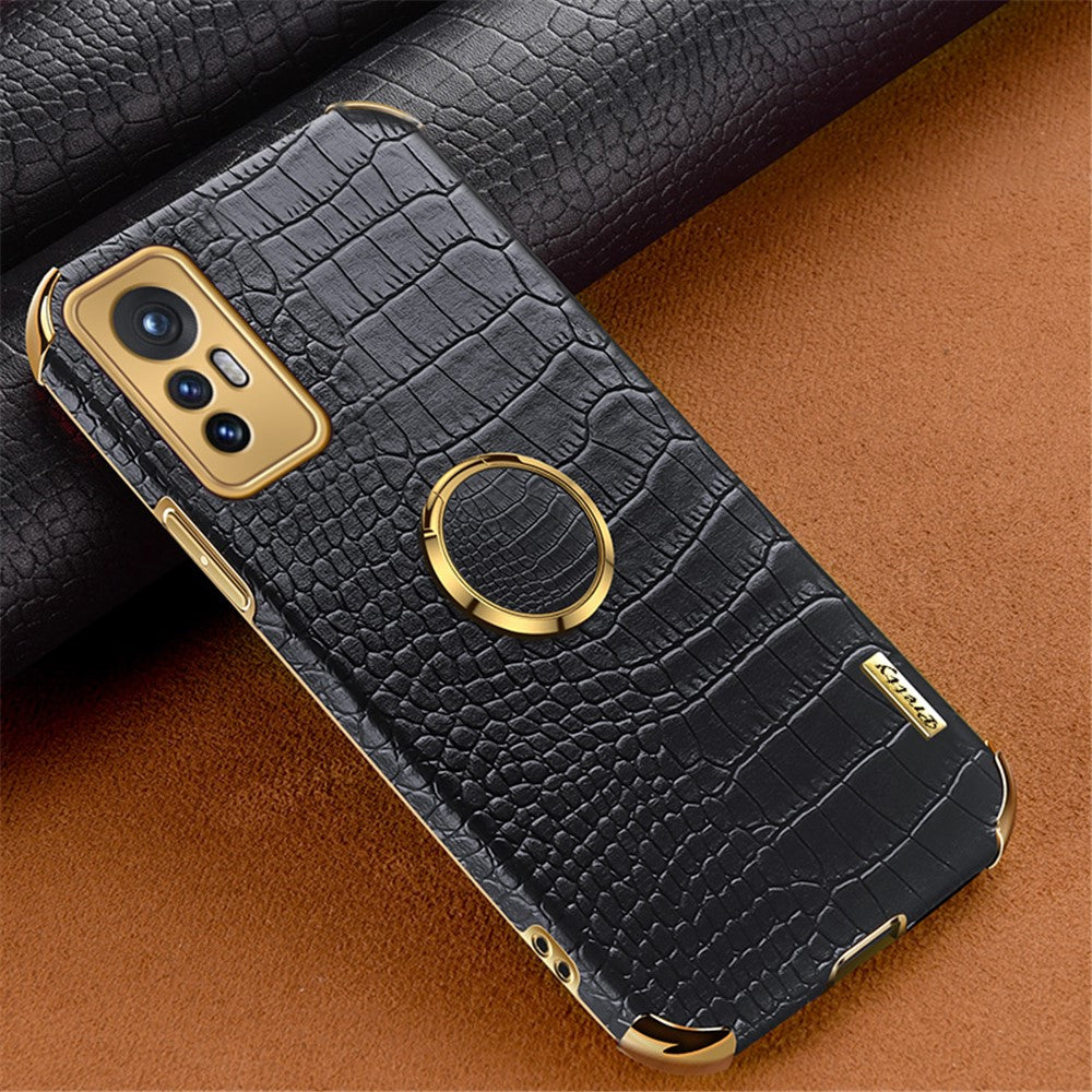 For Xiaomi 12 Pro 5G/12S Pro 5G/12 Pro (Dimensity) 5G Cell Phone Case Fashionable Crocodile Texture Kickstand Finger Ring Holder PU Leather + TPU Phone Cover