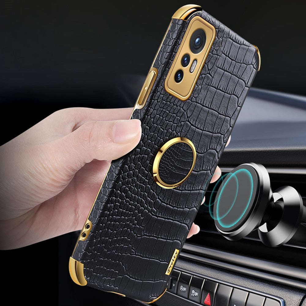 Xiaomi 12 Pro 5G/12S Pro 5G/12 Pro (Dimensity) 5G Mobilskal Modernt Krokodilstruktur Stöd Fingerringhållare PU-läder + TPU mobilskal