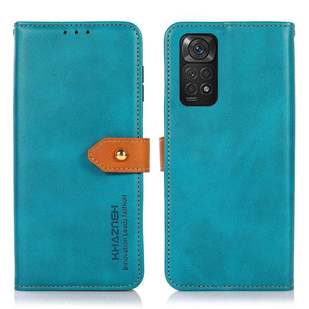 KHAZNEH för Xiaomi Redmi Note 11S 4G/Redmi Note 11 4G (Qualcomm) Tvåfärgad design, gyllene magnetisk spänne, fallskyddande PU-läder, stativ, fällbart mobilskal med plånbok