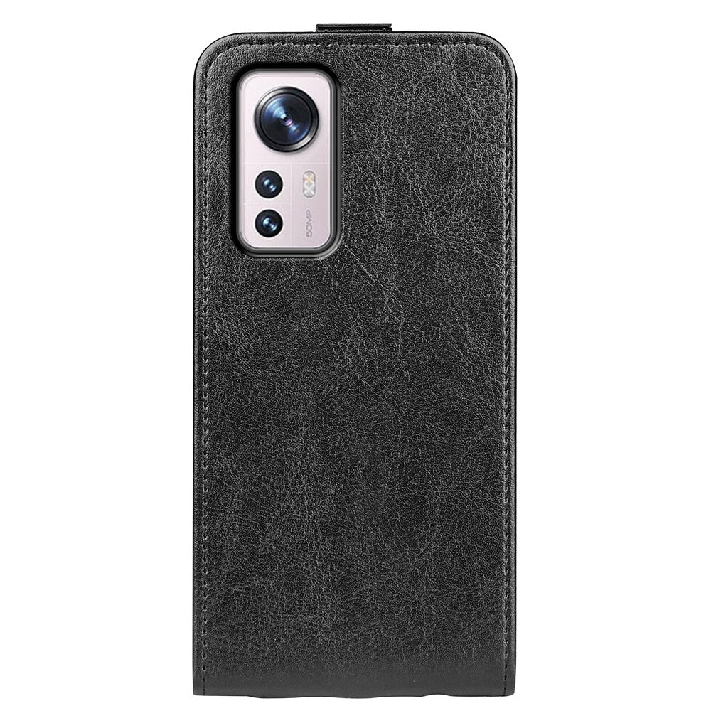 Xiaomi 12 5G/12X 5G/12S 5G Crazy Horse Texture PU-läder Vertikalt fällbart skal med heltäckande skydd och korthållare
