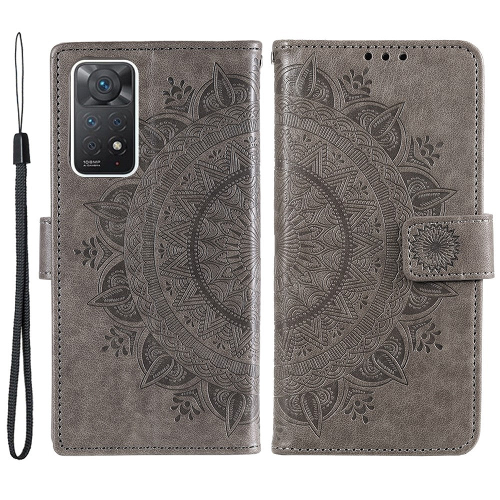 For Xiaomi Redmi Note Note 12 Pro 4G / 11 Pro 4G (MediaTek) / Redmi Note 11 Pro 5G (Qualcomm) PU Leather + Inner TPU Shockproof Cover Stand Imprinted Mandala Flower Flip Wallet Case with Strap