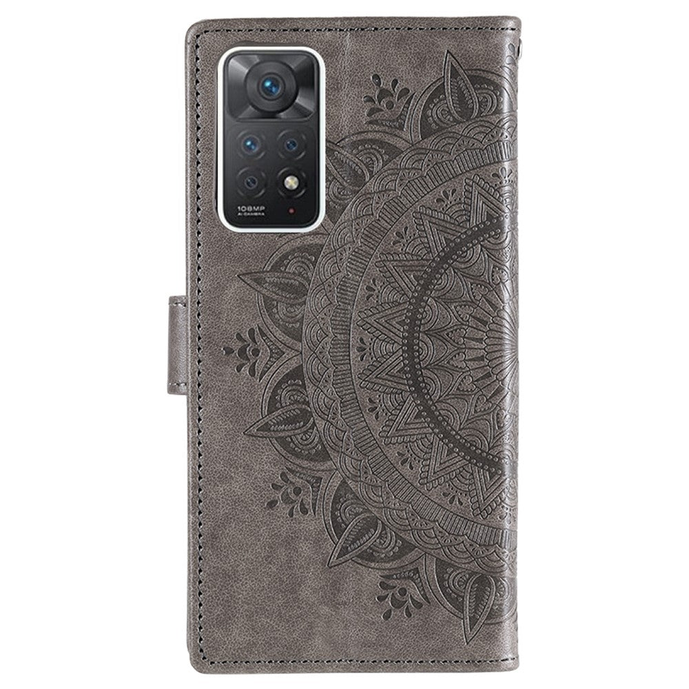 For Xiaomi Redmi Note Note 12 Pro 4G / 11 Pro 4G (MediaTek) / Redmi Note 11 Pro 5G (Qualcomm) PU Leather + Inner TPU Shockproof Cover Stand Imprinted Mandala Flower Flip Wallet Case with Strap