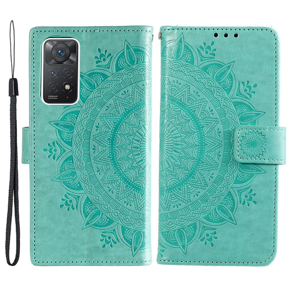 For Xiaomi Redmi Note Note 12 Pro 4G / 11 Pro 4G (MediaTek) / Redmi Note 11 Pro 5G (Qualcomm) PU Leather + Inner TPU Shockproof Cover Stand Imprinted Mandala Flower Flip Wallet Case with Strap
