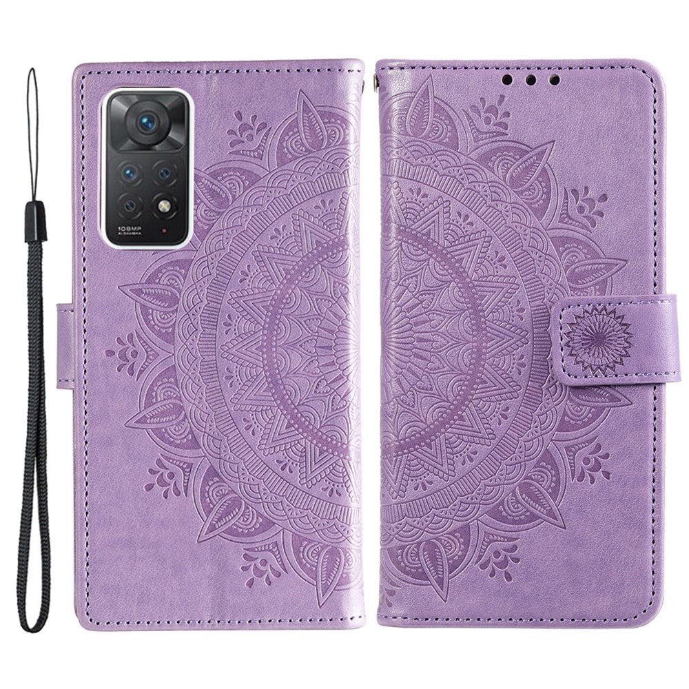 For Xiaomi Redmi Note Note 12 Pro 4G / 11 Pro 4G (MediaTek) / Redmi Note 11 Pro 5G (Qualcomm) PU Leather + Inner TPU Shockproof Cover Stand Imprinted Mandala Flower Flip Wallet Case with Strap