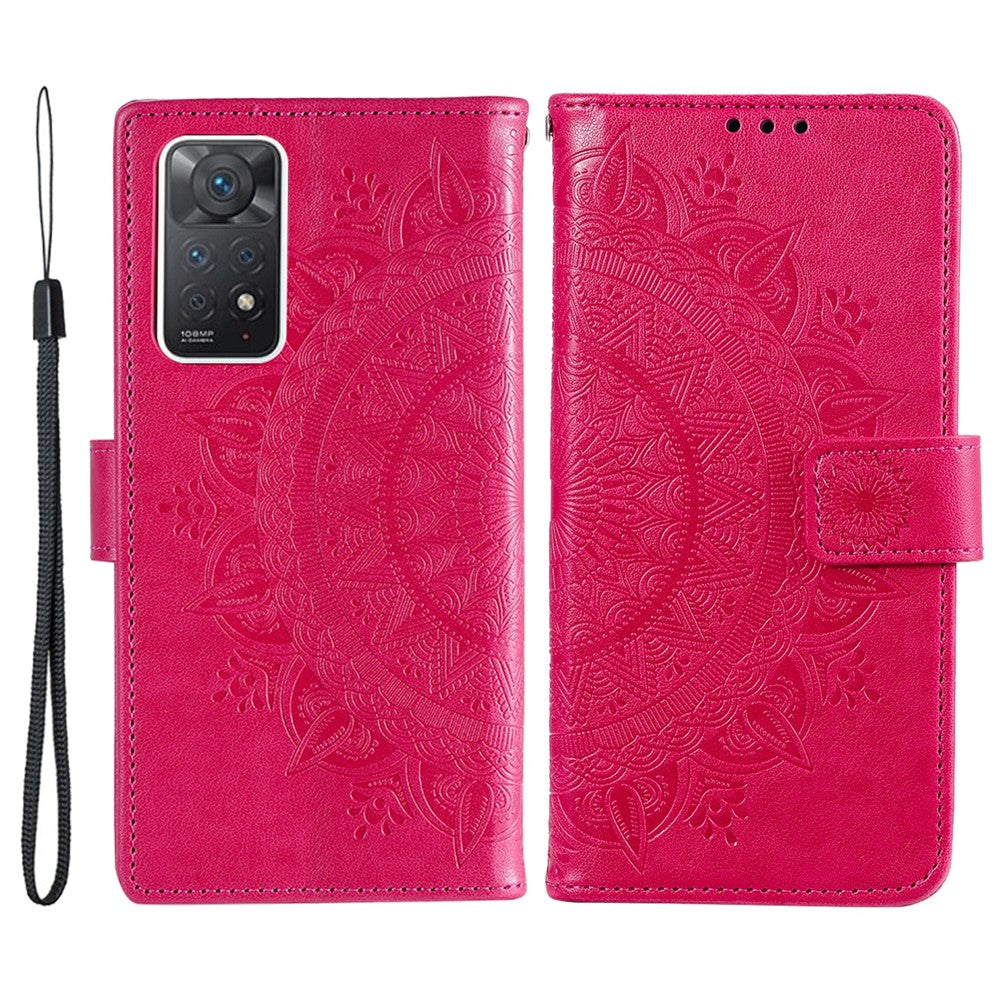 For Xiaomi Redmi Note Note 12 Pro 4G / 11 Pro 4G (MediaTek) / Redmi Note 11 Pro 5G (Qualcomm) PU Leather + Inner TPU Shockproof Cover Stand Imprinted Mandala Flower Flip Wallet Case with Strap