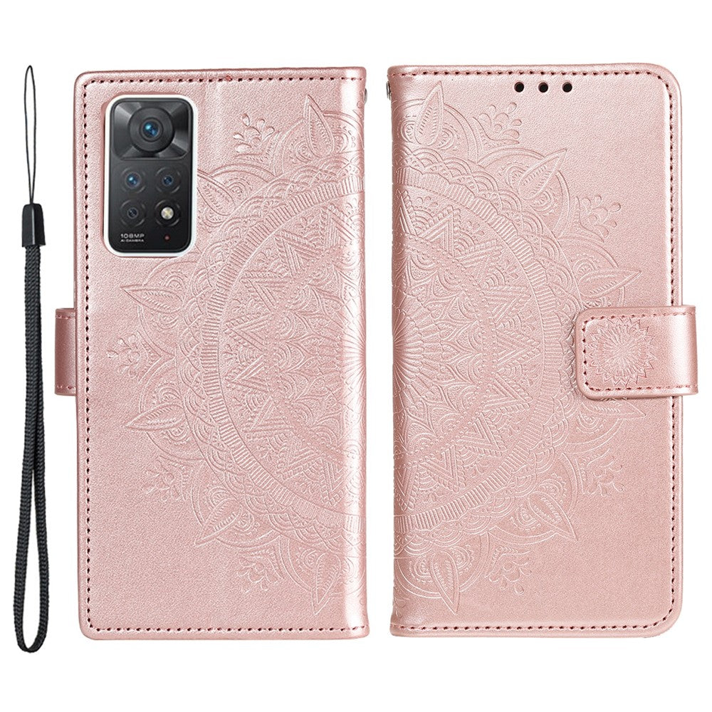For Xiaomi Redmi Note Note 12 Pro 4G / 11 Pro 4G (MediaTek) / Redmi Note 11 Pro 5G (Qualcomm) PU Leather + Inner TPU Shockproof Cover Stand Imprinted Mandala Flower Flip Wallet Case with Strap
