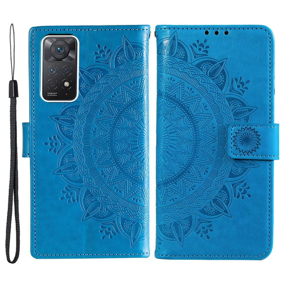 For Xiaomi Redmi Note Note 12 Pro 4G / 11 Pro 4G (MediaTek) / Redmi Note 11 Pro 5G (Qualcomm) PU Leather + Inner TPU Shockproof Cover Stand Imprinted Mandala Flower Flip Wallet Case with Strap