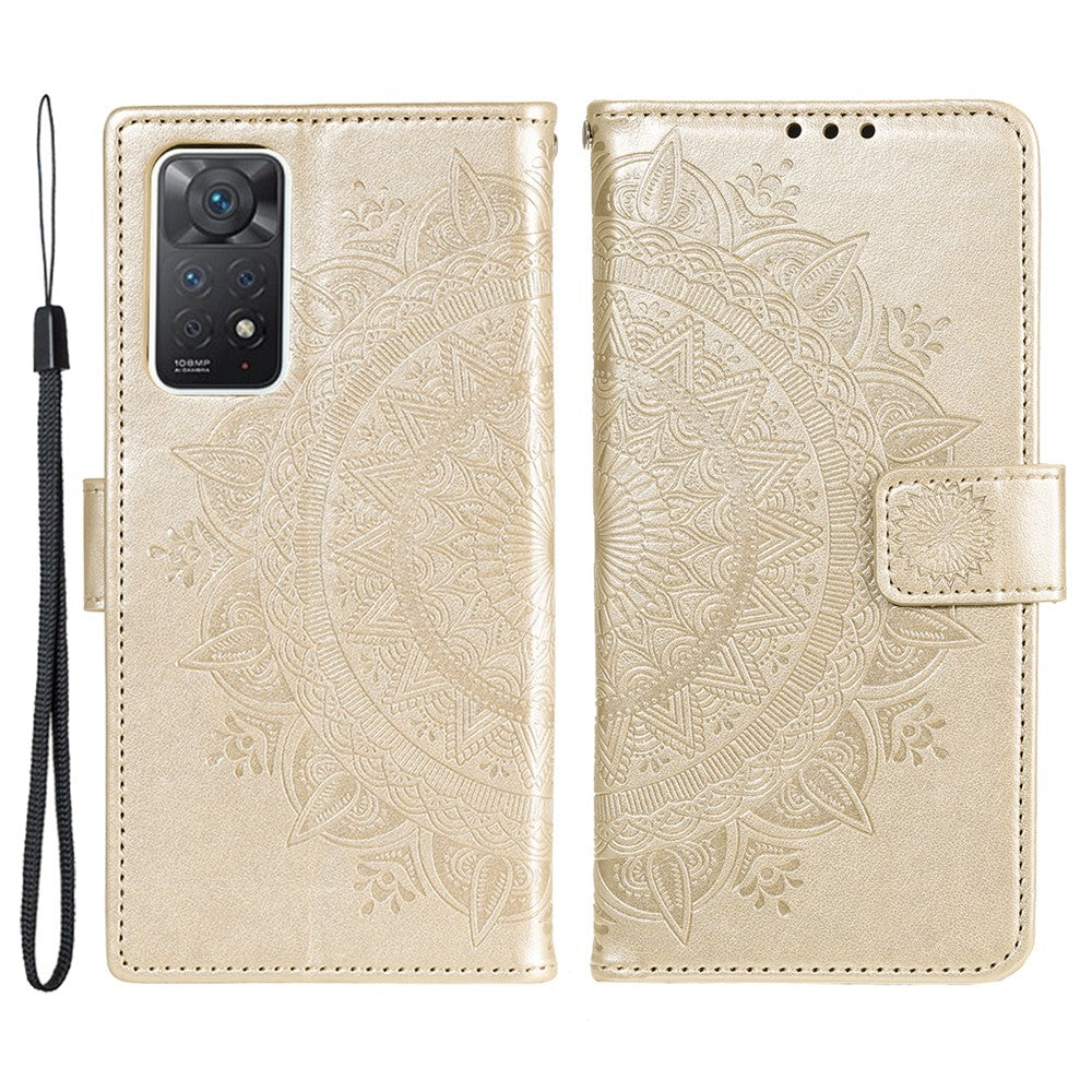 For Xiaomi Redmi Note Note 12 Pro 4G / 11 Pro 4G (MediaTek) / Redmi Note 11 Pro 5G (Qualcomm) PU Leather + Inner TPU Shockproof Cover Stand Imprinted Mandala Flower Flip Wallet Case with Strap