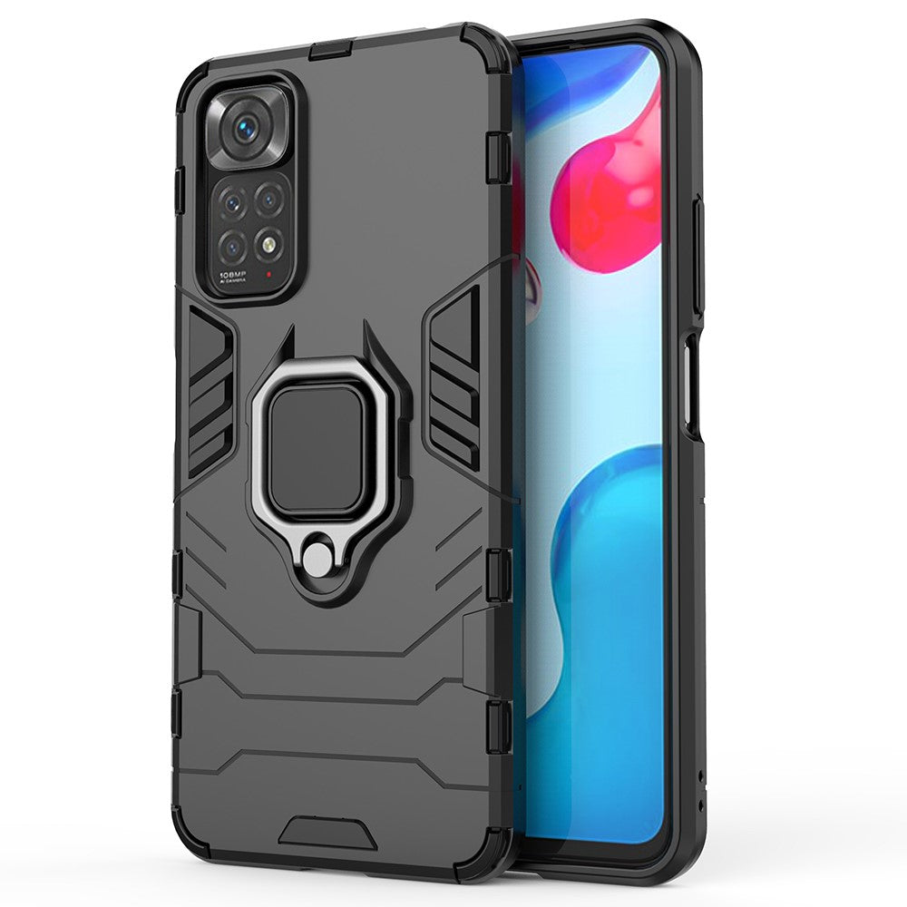 For Xiaomi Redmi Note 11 4G (Qualcomm)/Note 11S 4G Ring Kickstand Hard PC + Soft TPU Anti-fall Protective Case Phone Cover