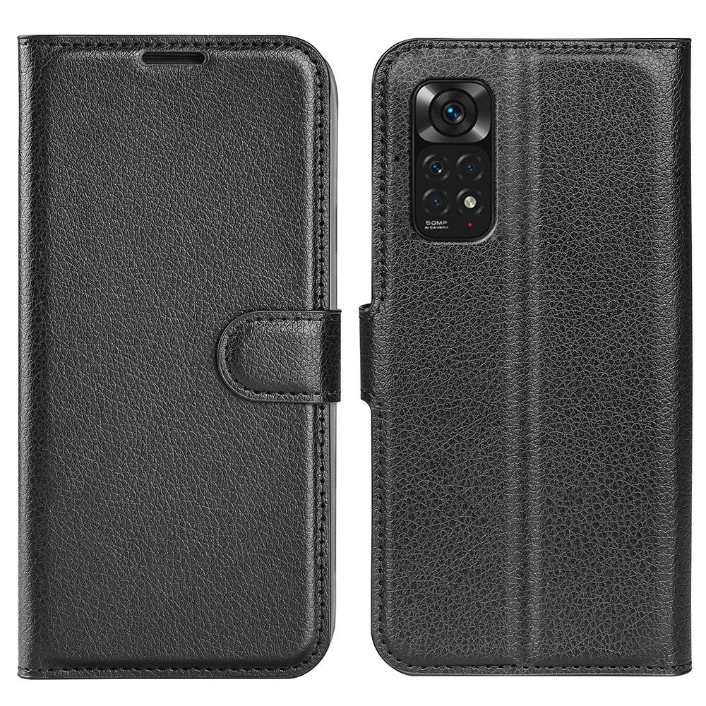 Xiaomi Redmi Note 11 4G (Qualcomm) / Redmi Note 11S 4G Litchitextur Vikbart Stativ mobilskal PU-läder Magnetisk Stängning Plånboksfodral med Flip