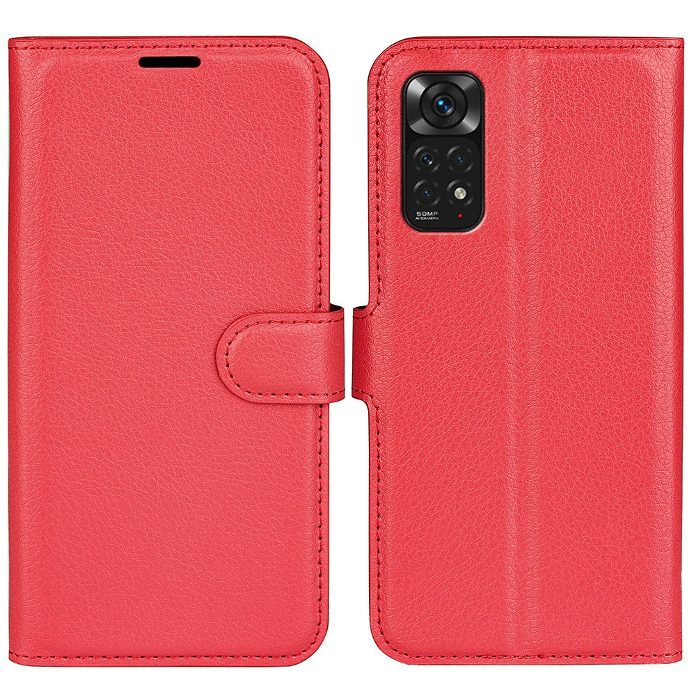 Xiaomi Redmi Note 11 4G (Qualcomm) / Redmi Note 11S 4G Litchitextur Vikbart Stativ mobilskal PU-läder Magnetisk Stängning Plånboksfodral med Flip