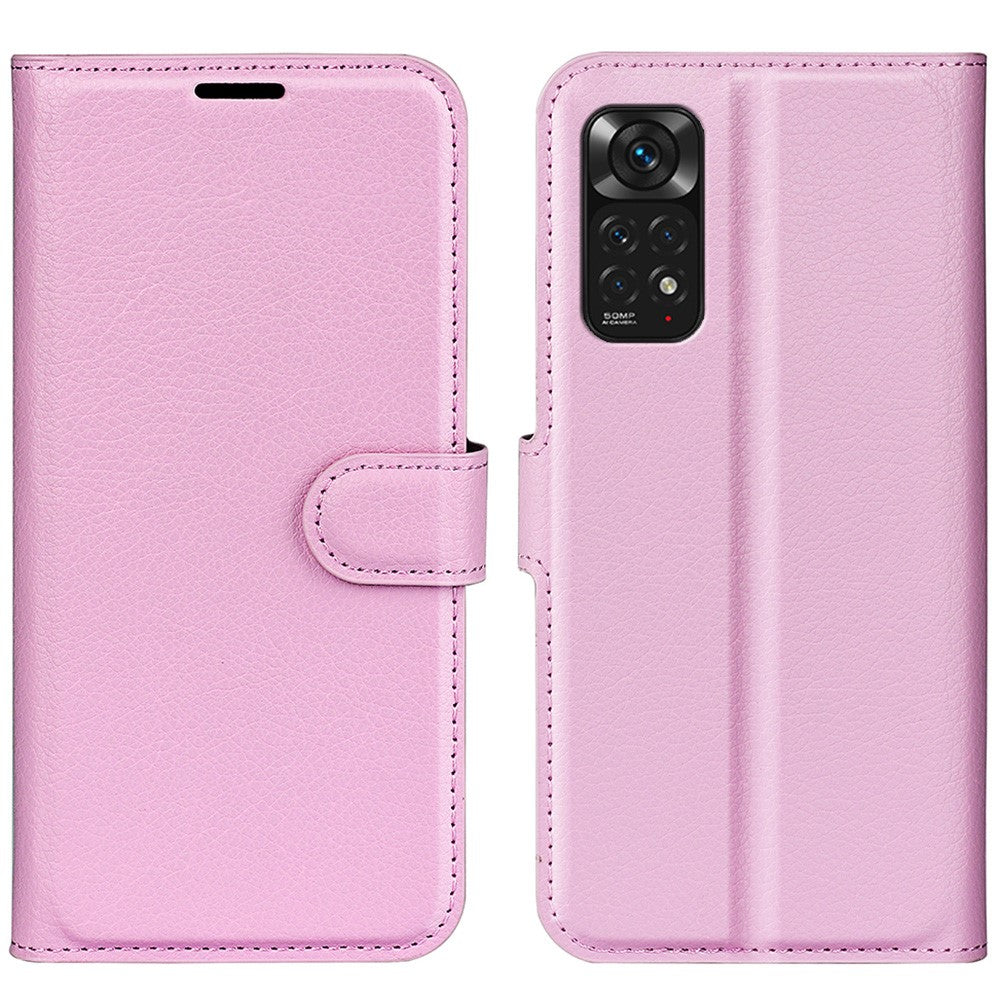Xiaomi Redmi Note 11 4G (Qualcomm) / Redmi Note 11S 4G Litchitextur Vikbart Stativ mobilskal PU-läder Magnetisk Stängning Plånboksfodral med Flip