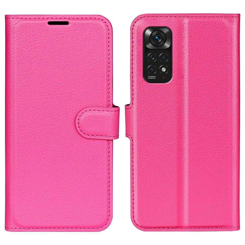 Xiaomi Redmi Note 11 4G (Qualcomm) / Redmi Note 11S 4G Litchitextur Vikbart Stativ mobilskal PU-läder Magnetisk Stängning Plånboksfodral med Flip