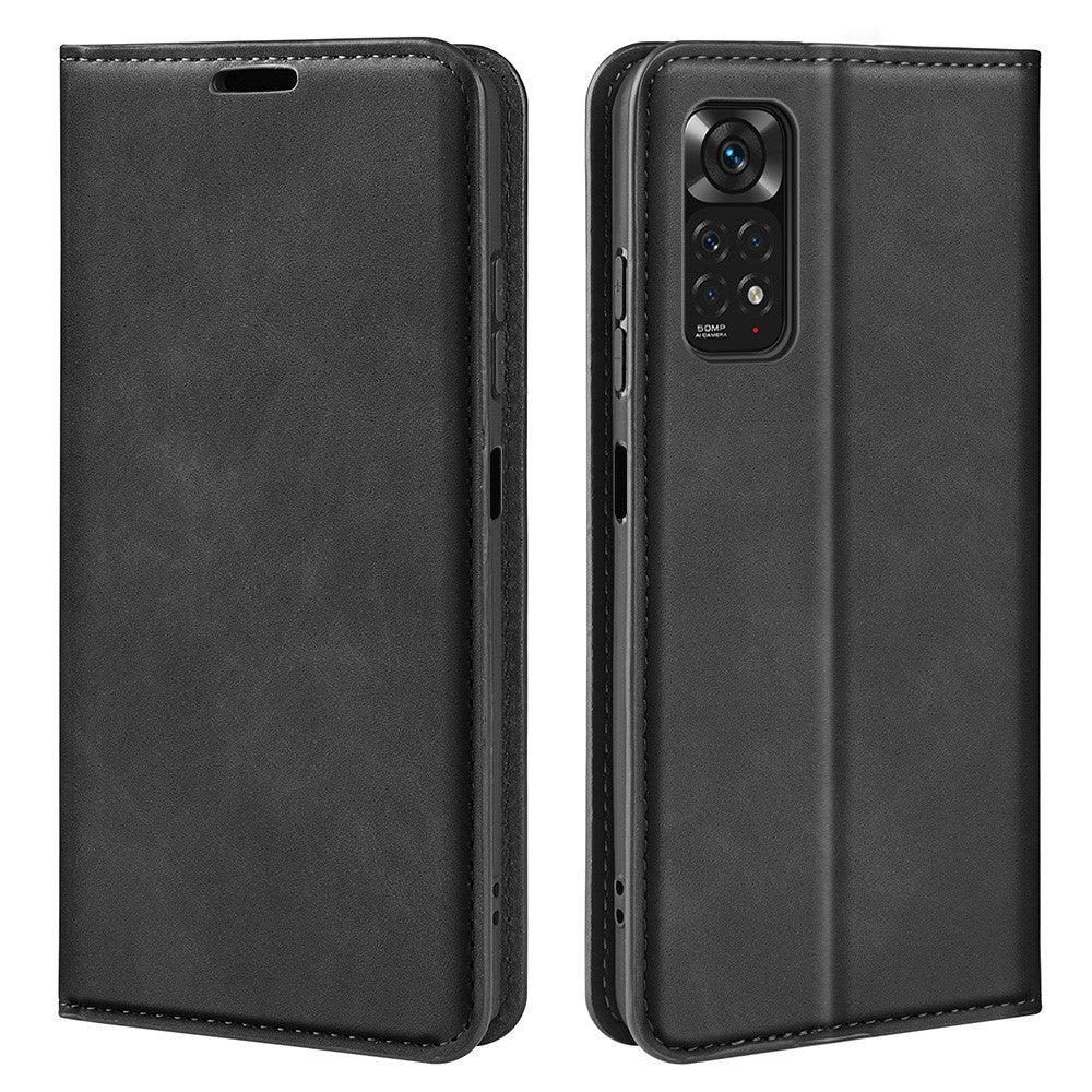 For Xiaomi Redmi Note 11 4G (Qualcomm) / Redmi Note 11S 4G Skin-touch Feeling PU Leather Phone Case Flip Wallet Magnetic Auto-absorbed Stand Cover