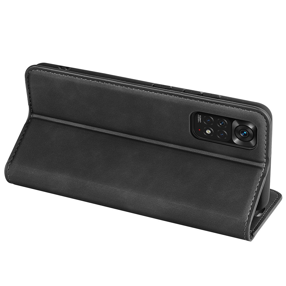 For Xiaomi Redmi Note 11 4G (Qualcomm) / Redmi Note 11S 4G Skin-touch Feeling PU Leather Phone Case Flip Wallet Magnetic Auto-absorbed Stand Cover