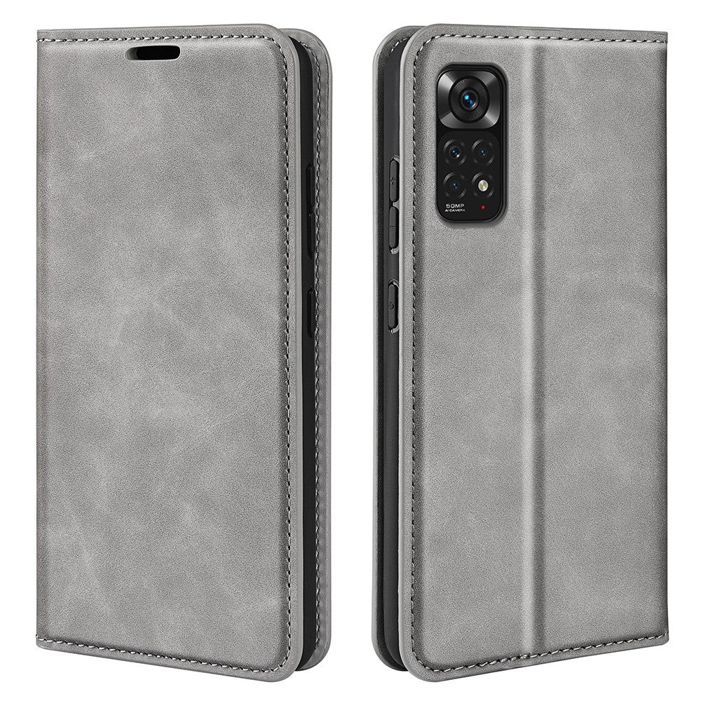 Xiaomi Redmi Note 11 4G (Qualcomm) / Redmi Note 11S 4G-cover i hudvenligt PU-læder, sammenfoldeligt pungcover, magnetisk med selvholdende stativ