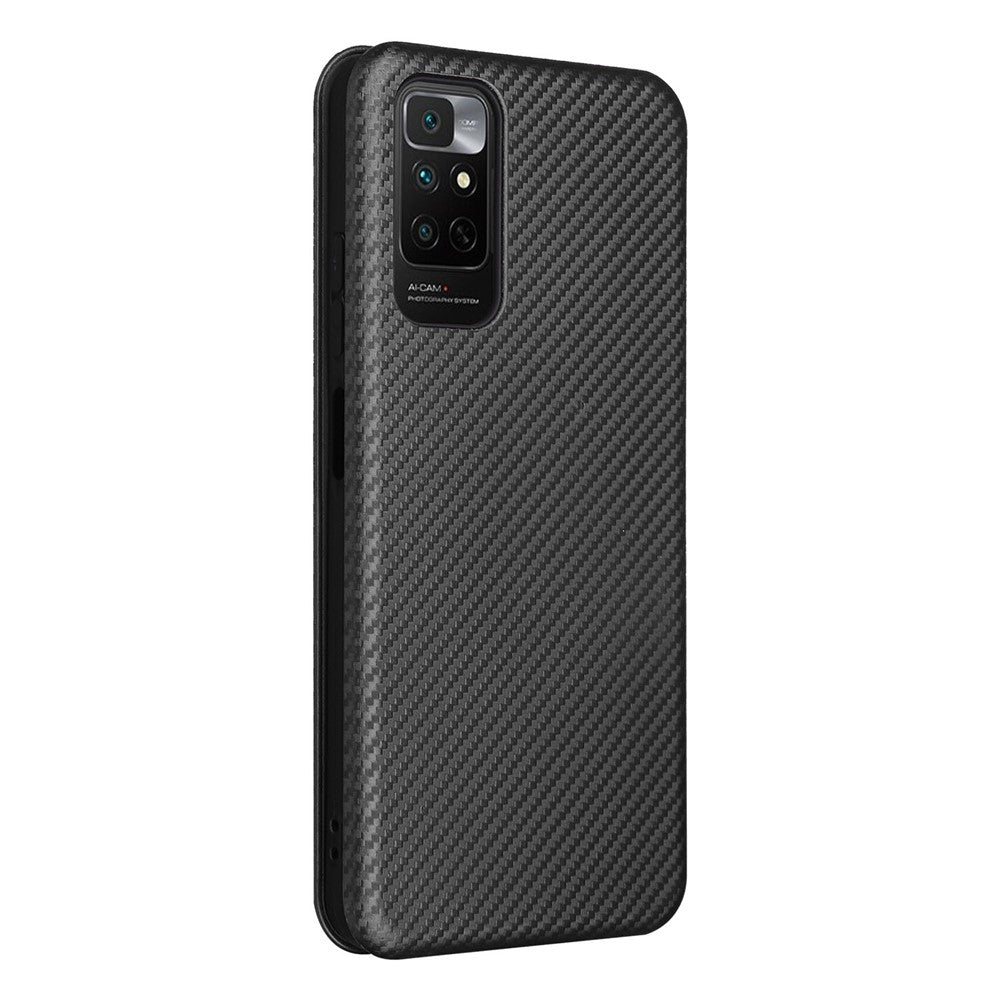 For Xiaomi Redmi Note 11S 4G / Redmi Note 11 4G (Qualcomm) Carbon Fiber Texture PU Leather Case Magnetic Horizontal Flip Stand Cover with Card Slot