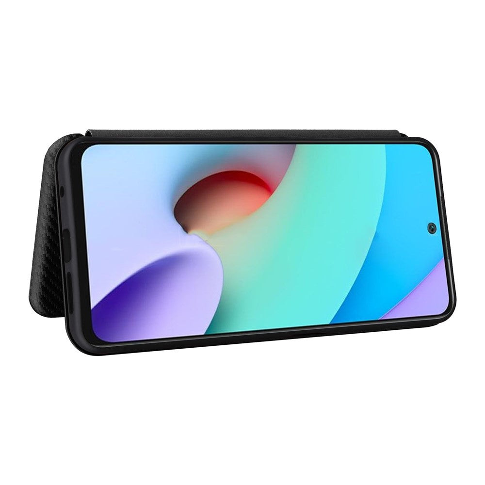 For Xiaomi Redmi Note 11S 4G / Redmi Note 11 4G (Qualcomm) Carbon Fiber Texture PU Leather Case Magnetic Horizontal Flip Stand Cover with Card Slot