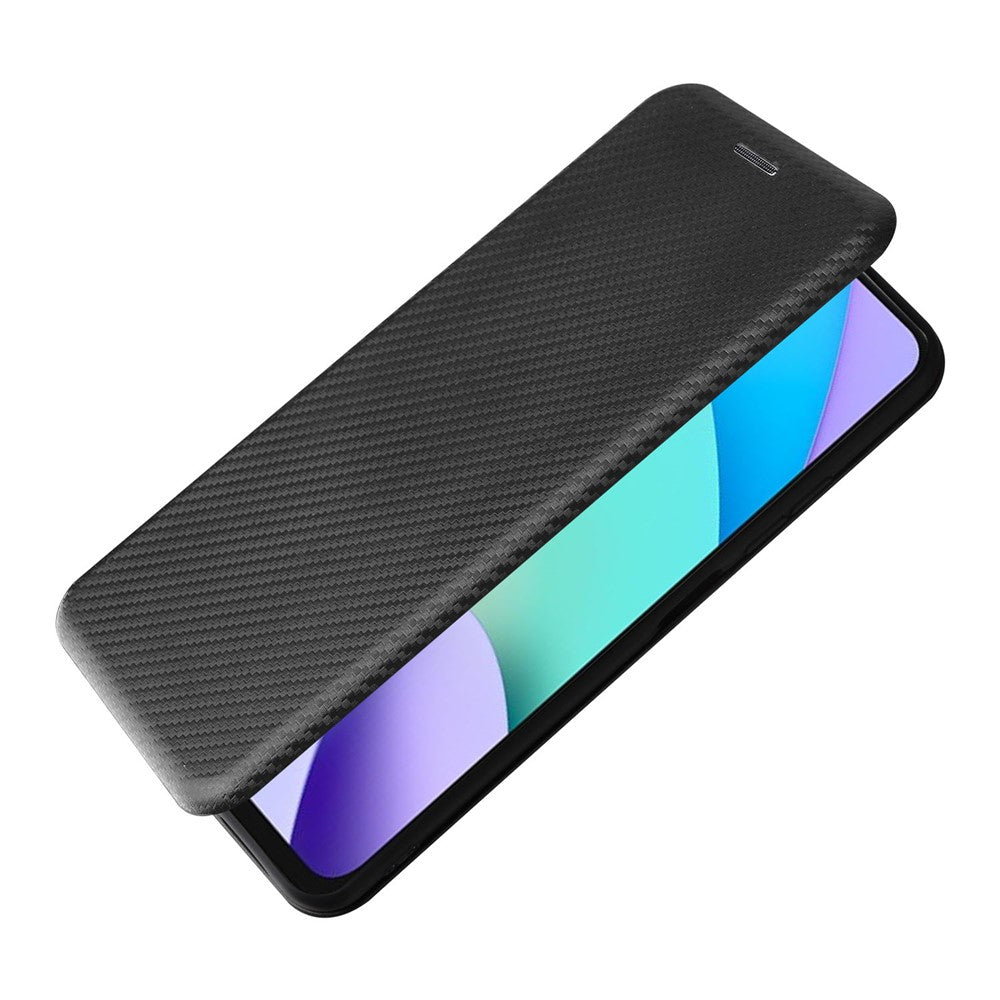 For Xiaomi Redmi Note 11S 4G / Redmi Note 11 4G (Qualcomm) Carbon Fiber Texture PU Leather Case Magnetic Horizontal Flip Stand Cover with Card Slot