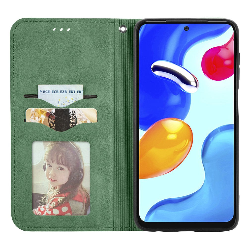 Xiaomi Redmi Note 11S 4G 2022 (Mediatek Helio G96) Retroskal i PU-läder med hudkänsla, korthållare, magnetiskt absorberande stativ, fällbart fodral