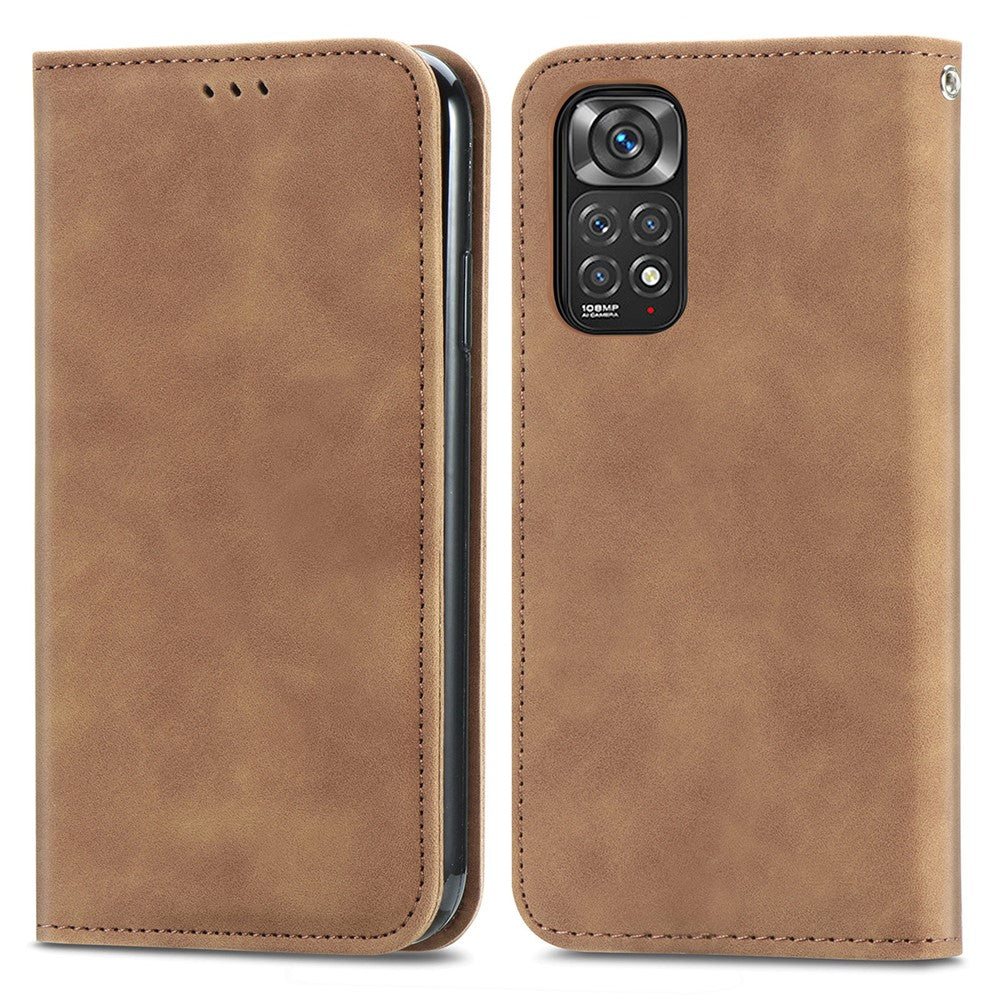 Xiaomi Redmi Note 11S 4G 2022 (Mediatek Helio G96) Retroskal i PU-läder med hudkänsla, korthållare, magnetiskt absorberande stativ, fällbart fodral