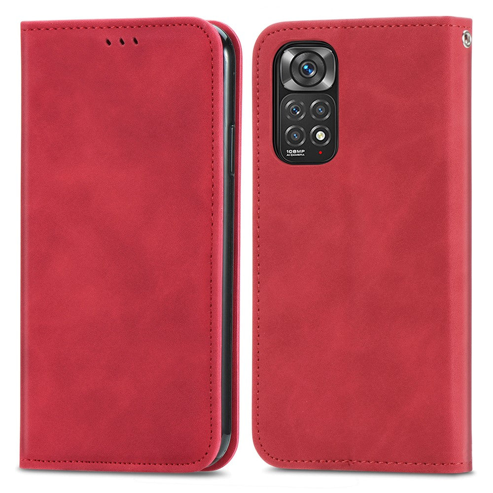 Xiaomi Redmi Note 11S 4G 2022 (Mediatek Helio G96) Retroskal i PU-läder med hudkänsla, korthållare, magnetiskt absorberande stativ, fällbart fodral