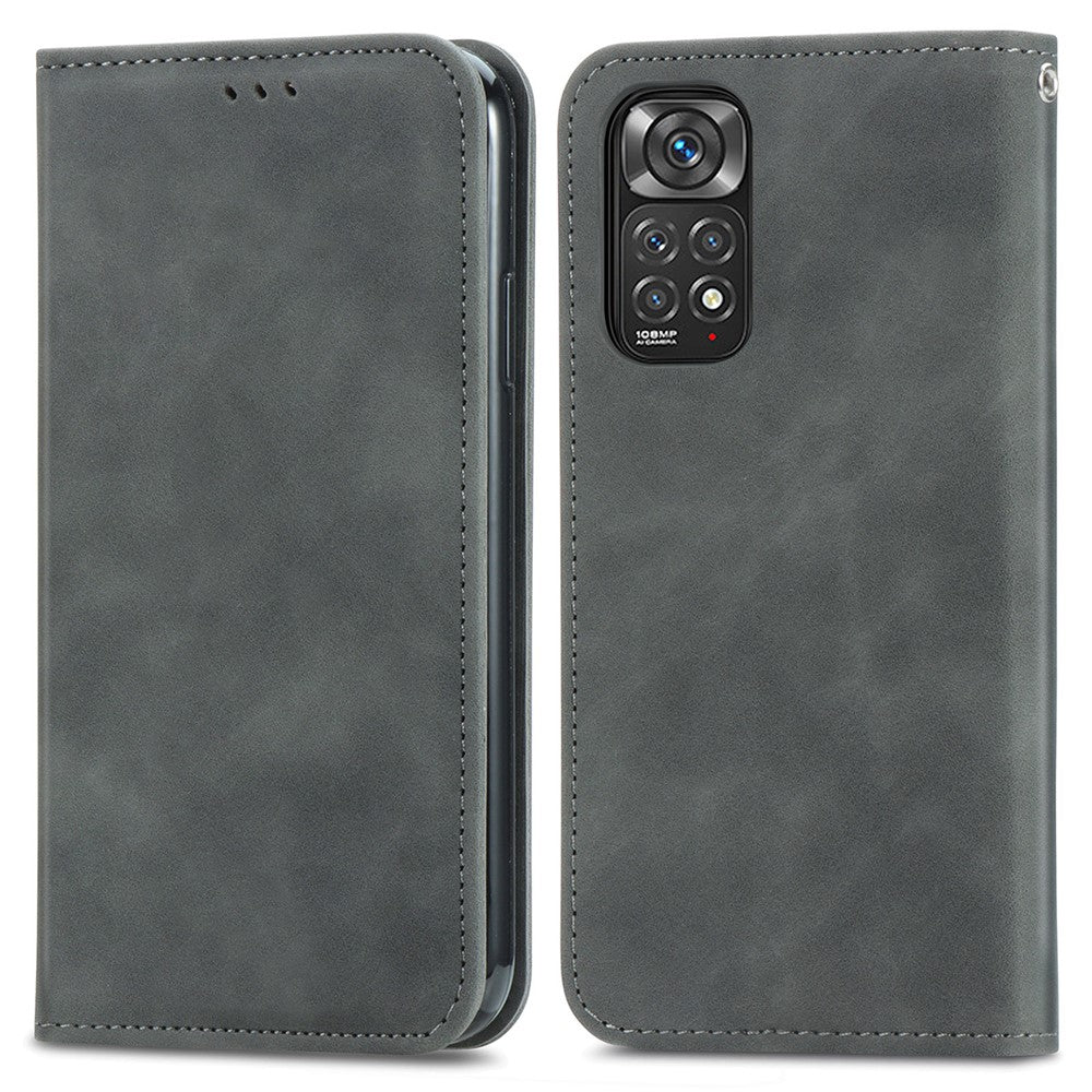 Xiaomi Redmi Note 11S 4G 2022 (Mediatek Helio G96) Retroskal i PU-läder med hudkänsla, korthållare, magnetiskt absorberande stativ, fällbart fodral