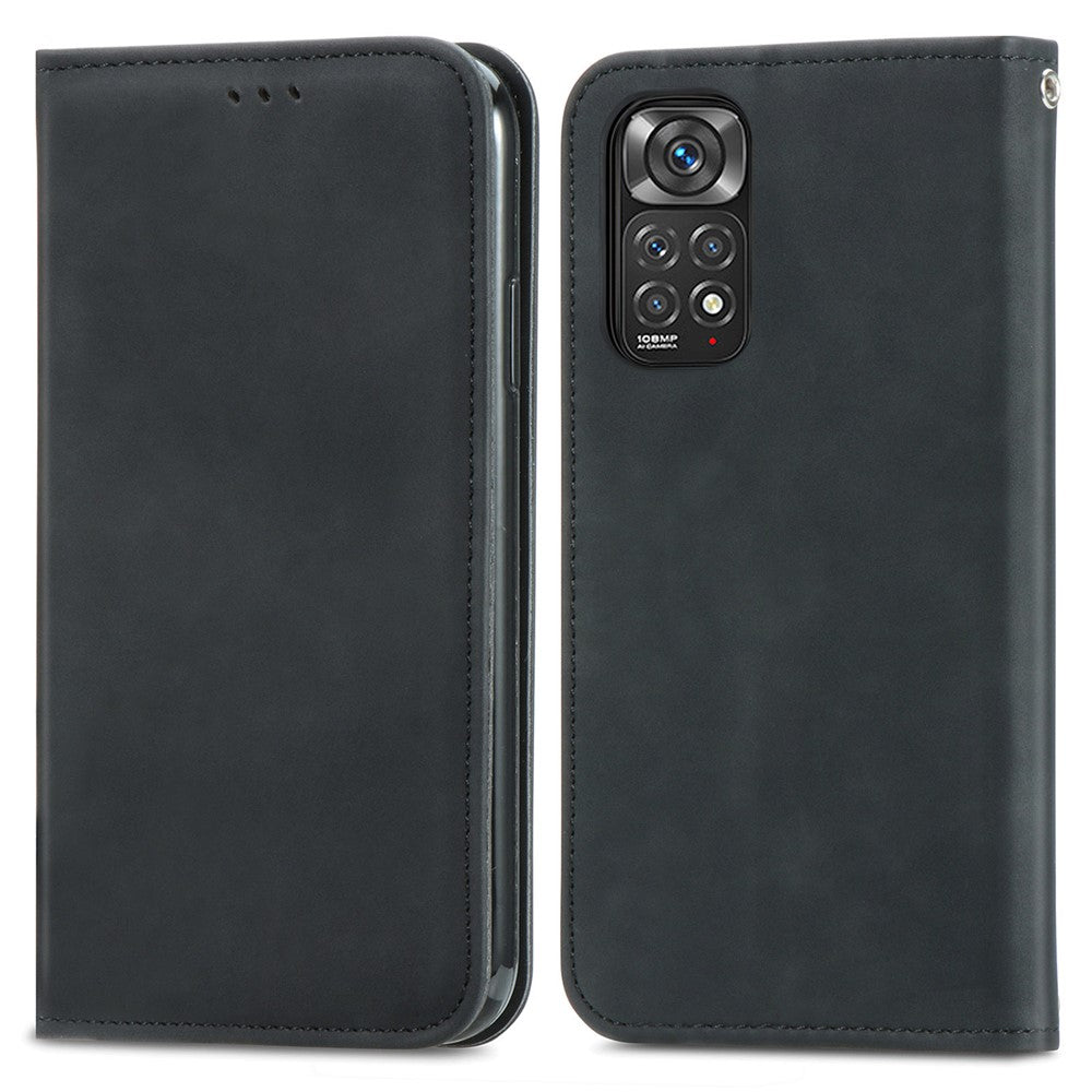 Xiaomi Redmi Note 11S 4G 2022 (Mediatek Helio G96) Retroskal i PU-läder med hudkänsla, korthållare, magnetiskt absorberande stativ, fällbart fodral