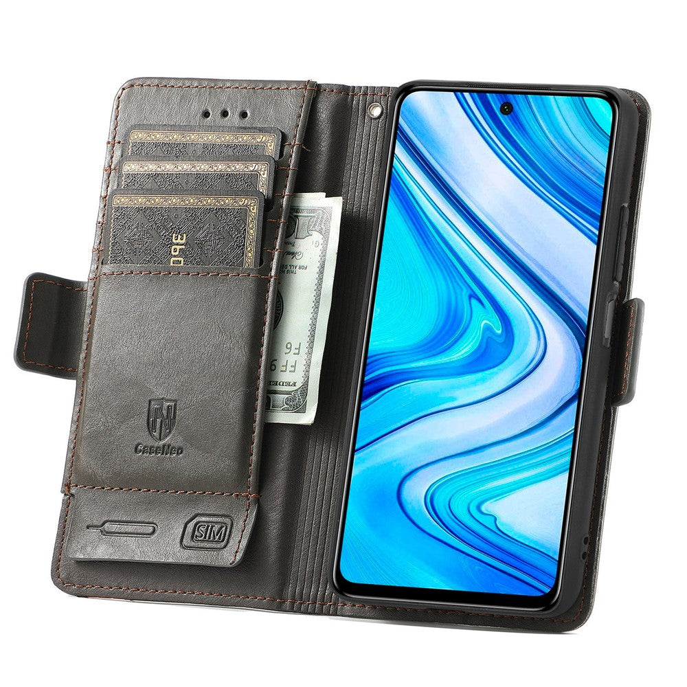 CASENEO 002 Series For Xiaomi Redmi Note 9 Pro/Note 9 Pro Max/Note 9S Splicing PU Leather Case Business Style Anti-drop Flip Folio Wallet Cover with Stand