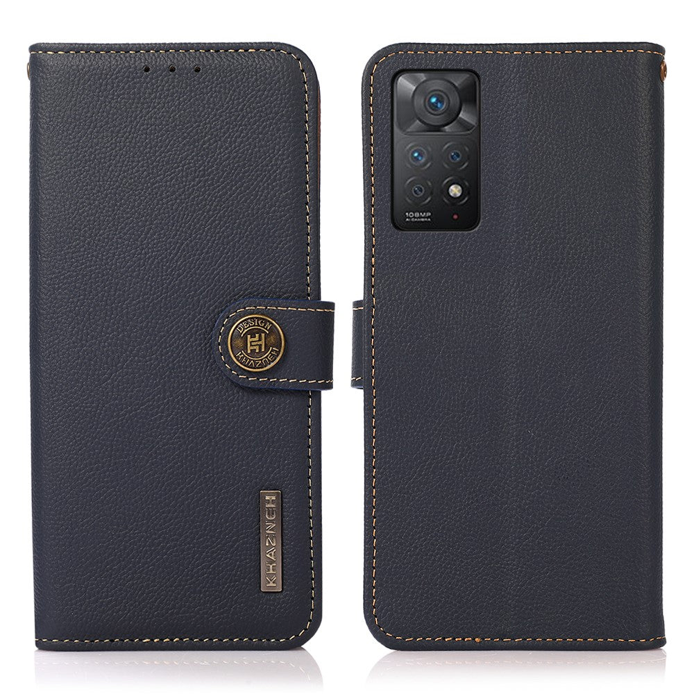KHAZNEH for Xiaomi Redmi Note 12 Pro 4G / 11 Pro 4G (MediaTek) / Note 11 Pro 5G (Qualcomm) RFID Blocking Fully Wrapped Genuine Leather Shell with Wallet and Stand