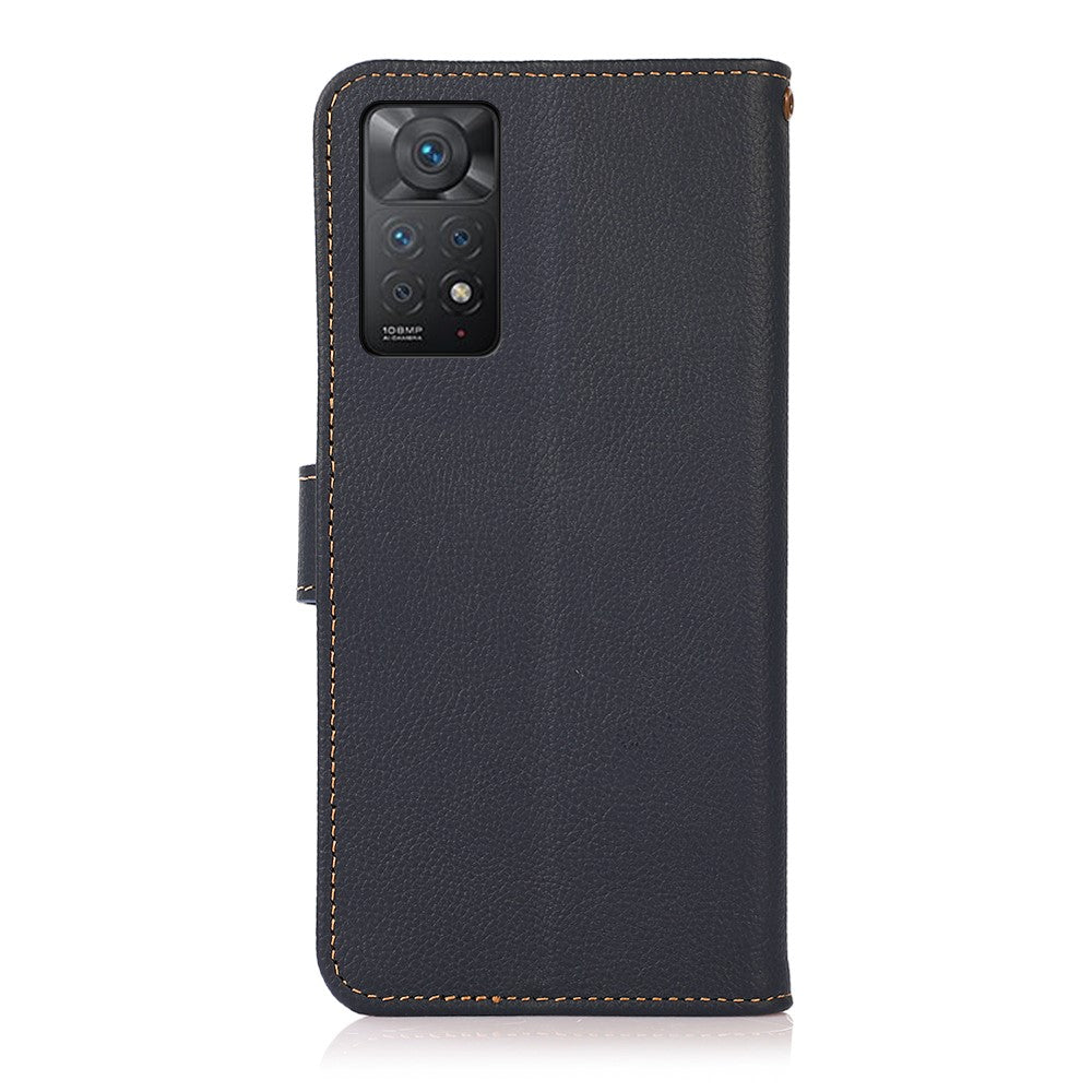 KHAZNEH for Xiaomi Redmi Note 12 Pro 4G / 11 Pro 4G (MediaTek) / Note 11 Pro 5G (Qualcomm) RFID Blocking Fully Wrapped Genuine Leather Shell with Wallet and Stand