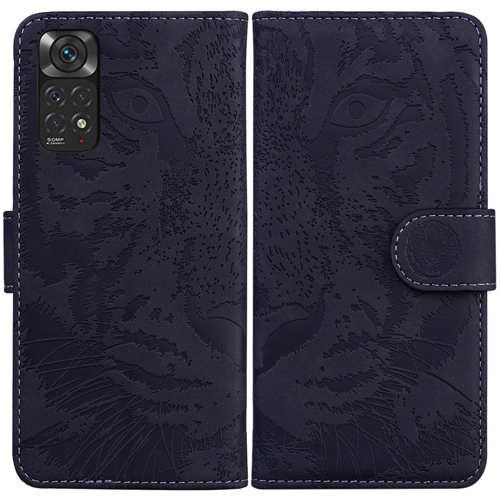 For Xiaomi Redmi Note 11S 4G / Redmi Note 11 4G (Qualcomm) Tiger Pattern Imprinted PU Leather Shockproof Wallet Case Magnetic Folio TPU Bumper Protector Cover
