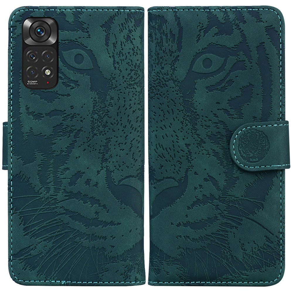 Xiaomi Redmi Note 11S 4G / Redmi Note 11 4G (Qualcomm) Tigermönster Präglat PU-läder Stötsäkert Plånboksfodral Magnetisk Folio TPU Stötfångarskydd