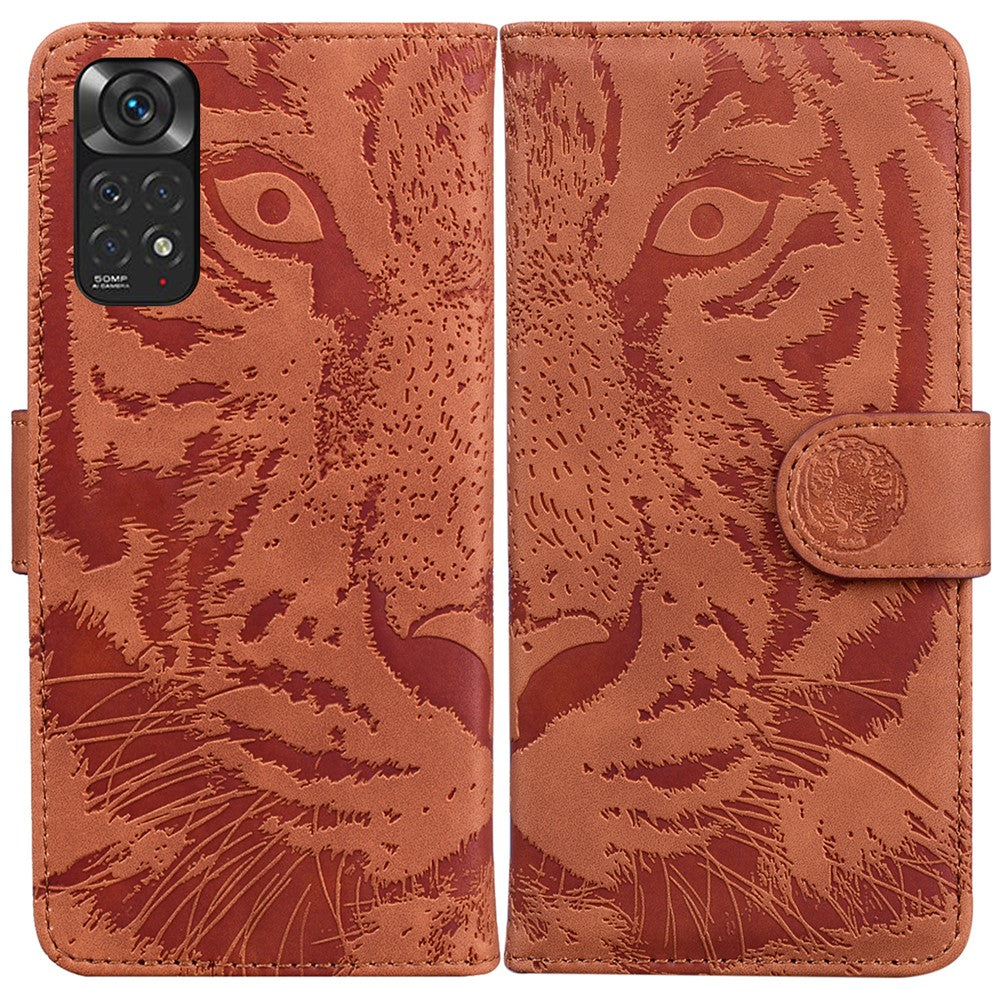 Xiaomi Redmi Note 11S 4G / Redmi Note 11 4G (Qualcomm) Tigermönster Präglat PU-läder Stötsäkert Plånboksfodral Magnetisk Folio TPU Stötfångarskydd