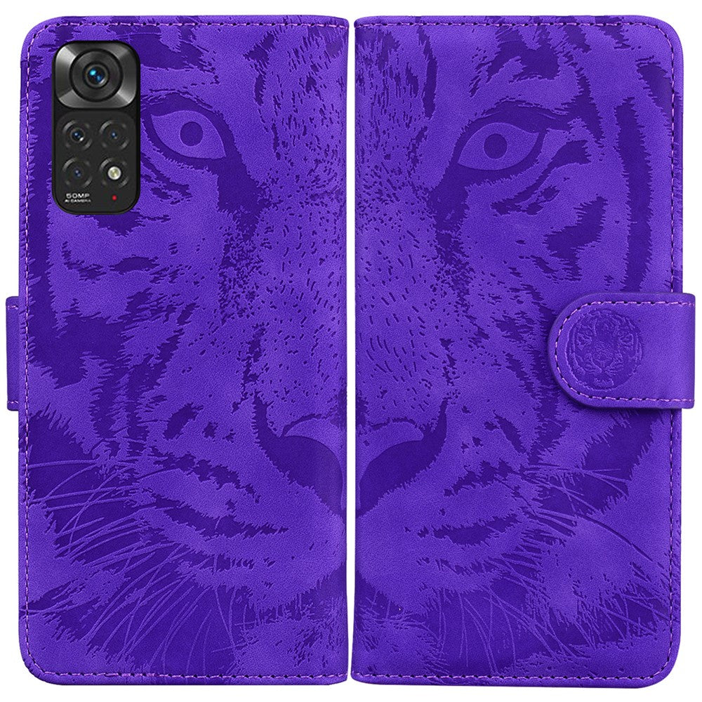 Xiaomi Redmi Note 11S 4G / Redmi Note 11 4G (Qualcomm) Tigermönster Präglat PU-läder Stötsäkert Plånboksfodral Magnetisk Folio TPU Stötfångarskydd