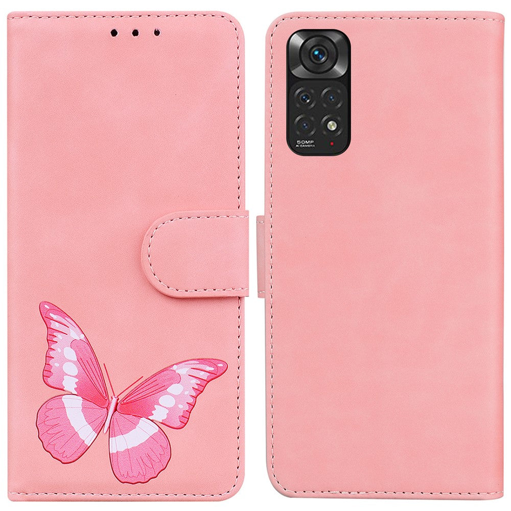 Xiaomi Redmi Note 11S 4G / Redmi Note 11 4G (Qualcomm) Fjärilsmönster Tryck PU-läder Magnetiskt Fodral Stativ Plånbok Hud Beröringskänslighet Stötsäkert Flipfodral