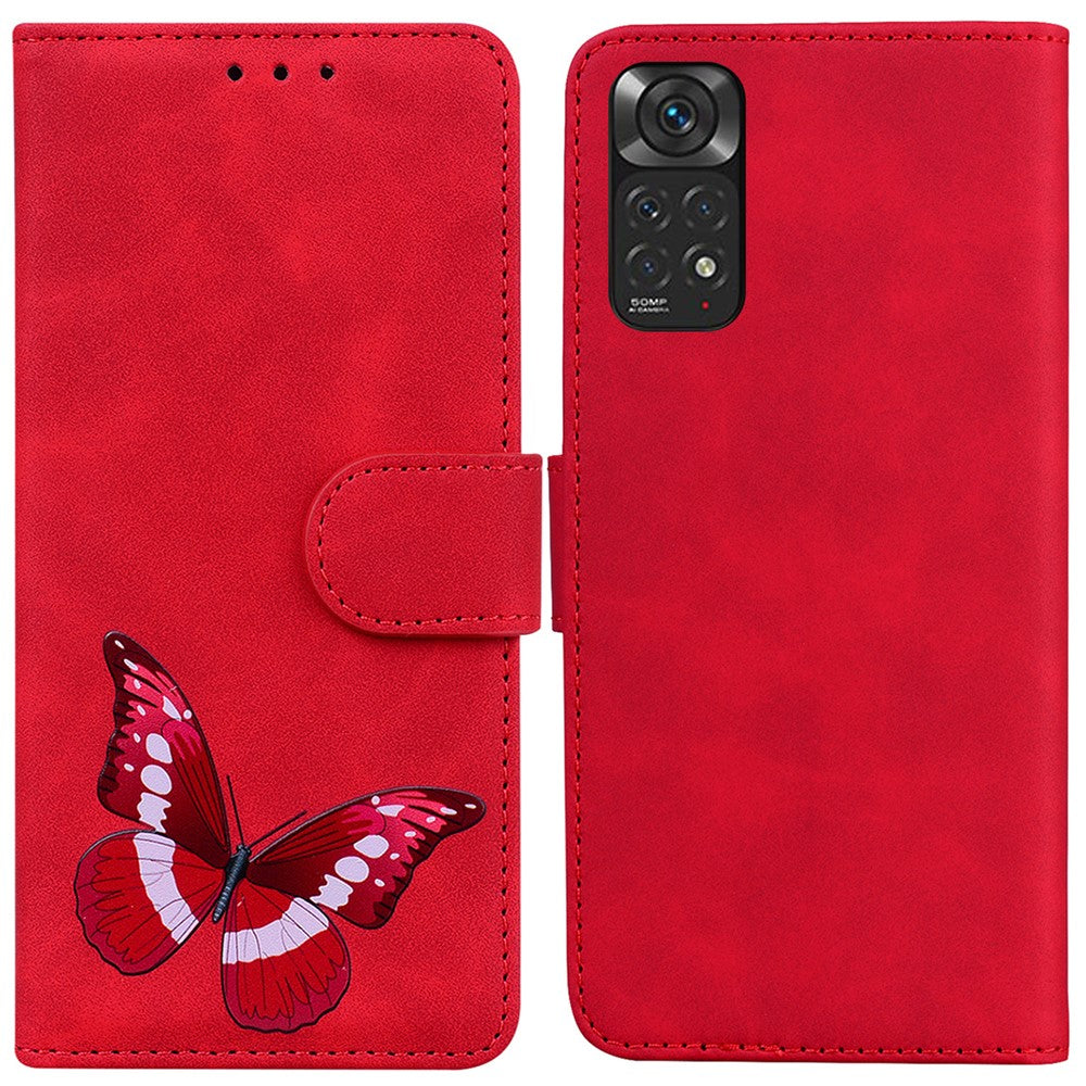 Xiaomi Redmi Note 11S 4G / Redmi Note 11 4G (Qualcomm) Fjärilsmönster Tryck PU-läder Magnetiskt Fodral Stativ Plånbok Hud Beröringskänslighet Stötsäkert Flipfodral
