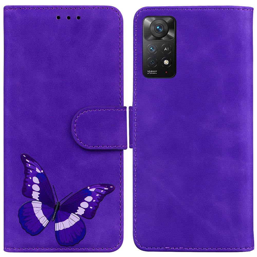 Xiaomi Redmi Note 12 Pro 4G / 11 Pro 4G (MediaTek) / Note 11 Pro 5G (Qualcomm) Stativfunktion PU-läderfodral Fjärilsmönster Tryck Plånboksstil Flipfodral