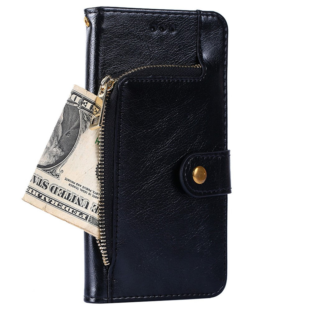 For Xiaomi Redmi Note 12 Pro 4G / 11 Pro 4G (MediaTek) / Note 11 Pro 5G (Qualcomm) PU Leather Magnetic Closure Zipper Pocket Wallet Stand Anti-fall Case Cover with Strap