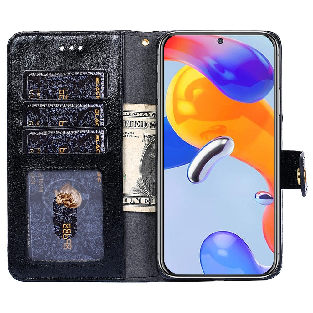 For Xiaomi Redmi Note 12 Pro 4G / 11 Pro 4G (MediaTek) / Note 11 Pro 5G (Qualcomm) PU Leather Magnetic Closure Zipper Pocket Wallet Stand Anti-fall Case Cover with Strap
