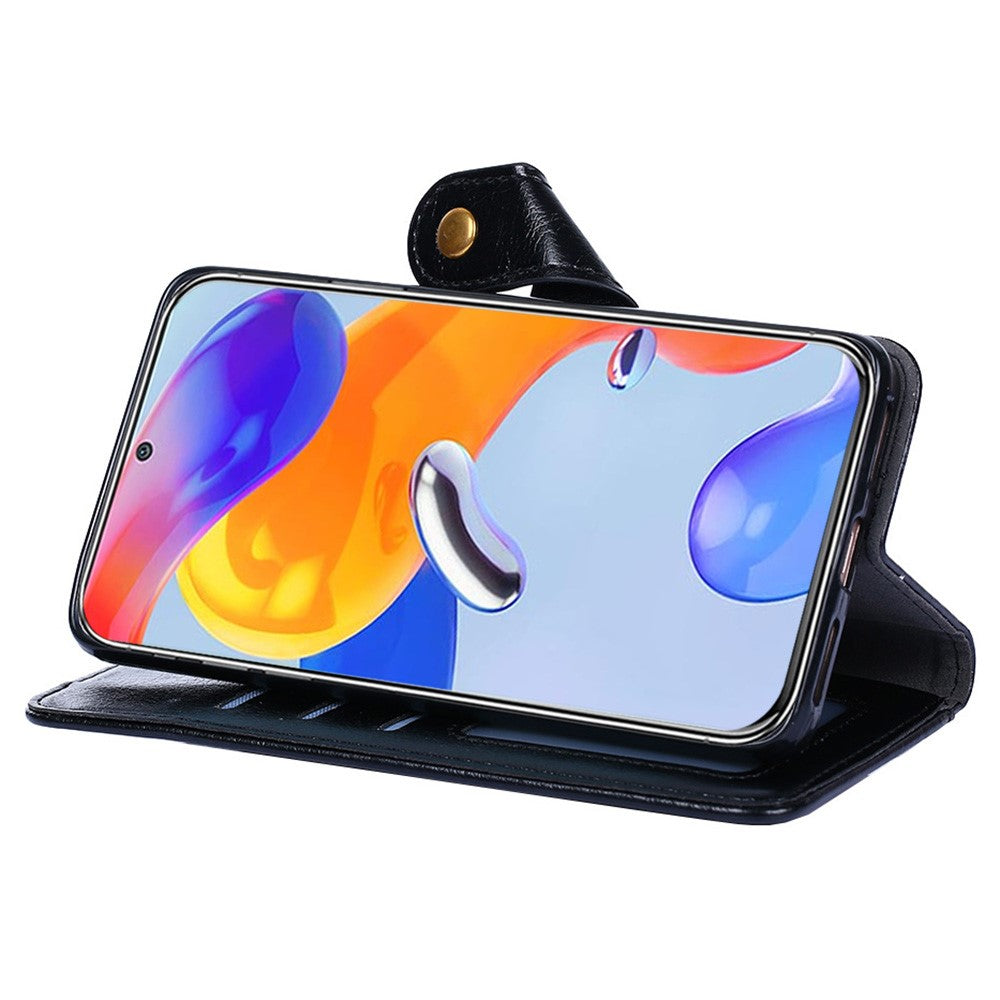 For Xiaomi Redmi Note 12 Pro 4G / 11 Pro 4G (MediaTek) / Note 11 Pro 5G (Qualcomm) PU Leather Magnetic Closure Zipper Pocket Wallet Stand Anti-fall Case Cover with Strap