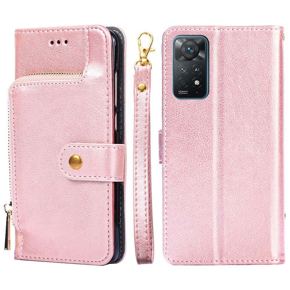 Xiaomi Redmi Note 12 Pro 4G / 11 Pro 4G (MediaTek) / Note 11 Pro 5G (Qualcomm) PU-läder Magnetisk stängning Blixtlåsficka Plånboksfodral Fallskyddande fodral med rem